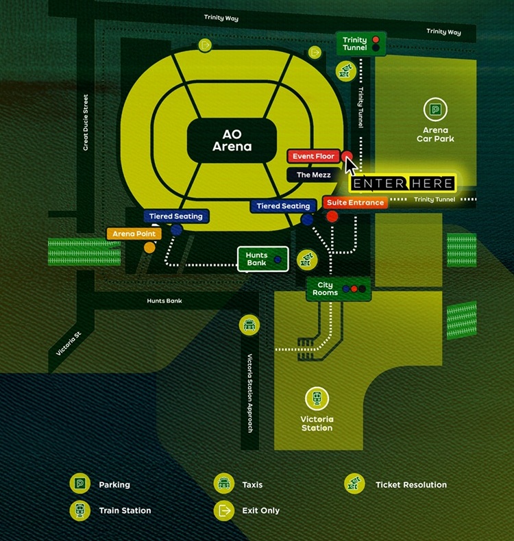 Map showing AO Arena