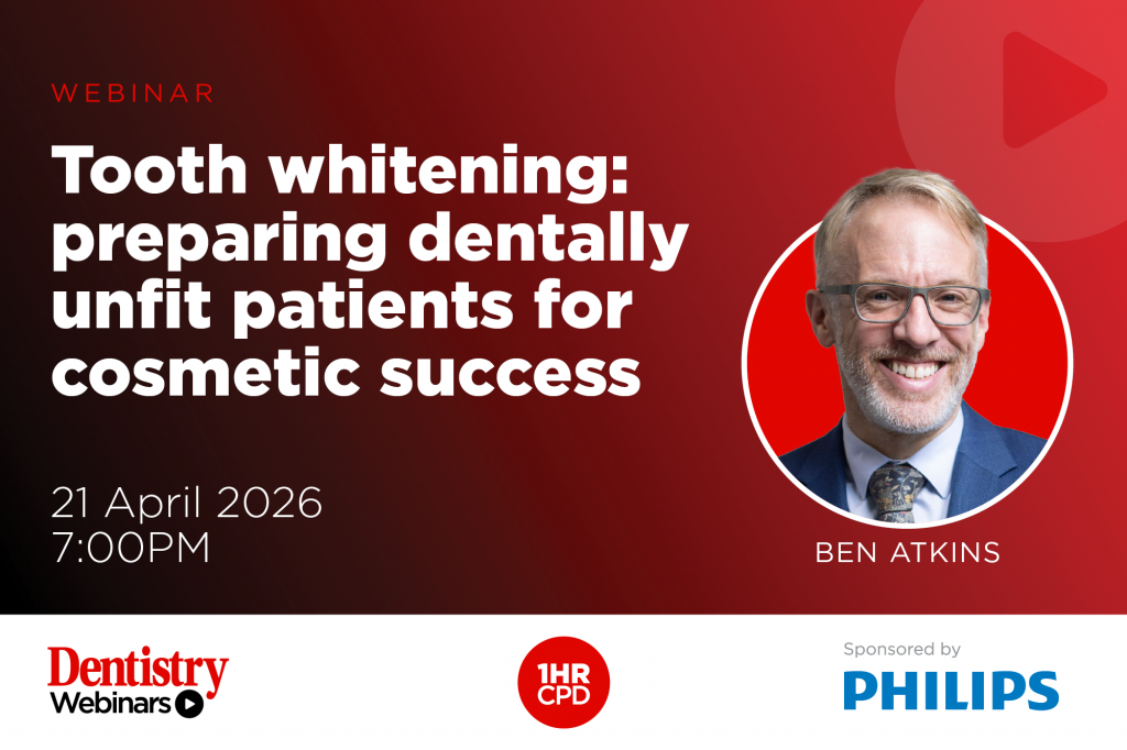 Join Ben Atkins on 21 April at 7pm as he discusses how to prepare dentally unfit patients for cosmetic success in tooth whitening.