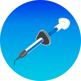 An illustration of a flowable syringe in a blue gradient circle